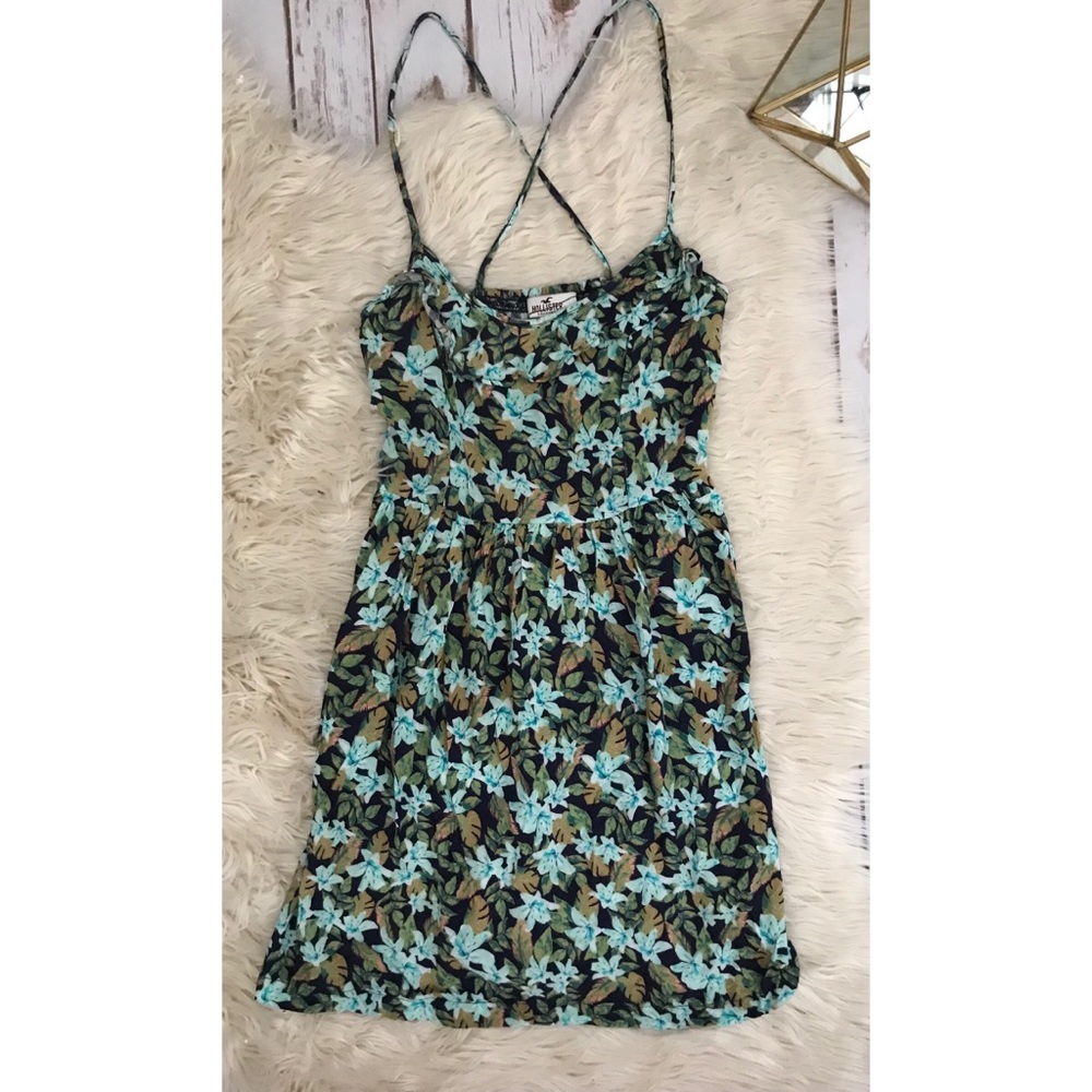 Hollister med green print cross back mini dress 👗 - Picture 1 of 5